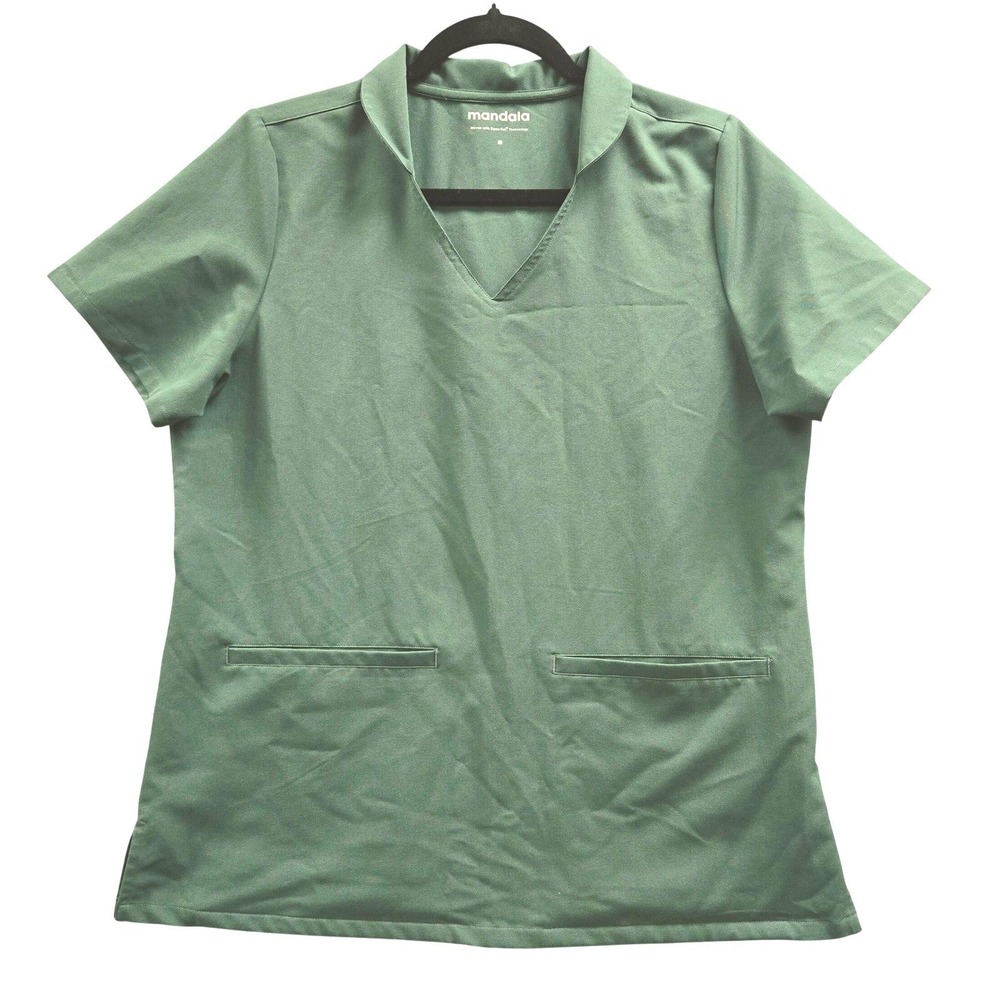 Mandala Scrub Top Multi Wear Collar Top Women M Green